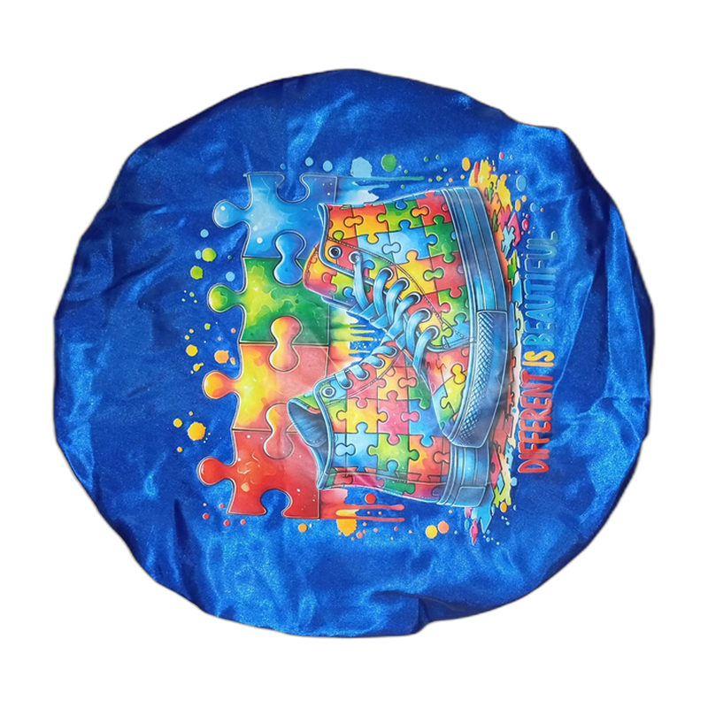 Autism Awareness blue satin bonnet