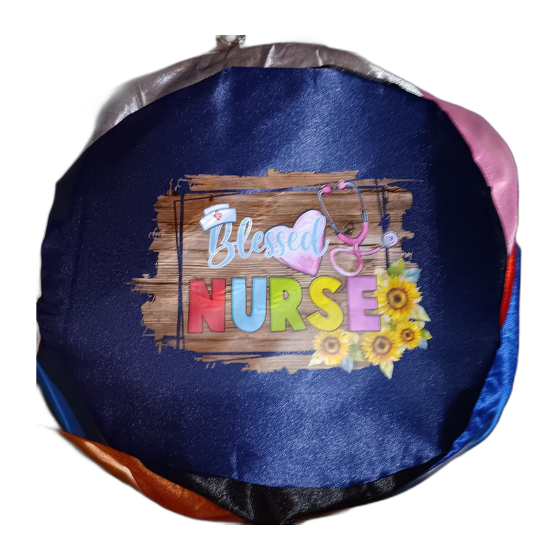 Blessed Nurse blue satin bonnet