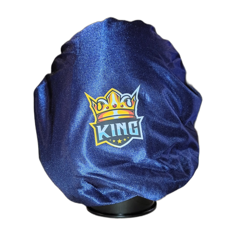 King Crown blue satin bonnet