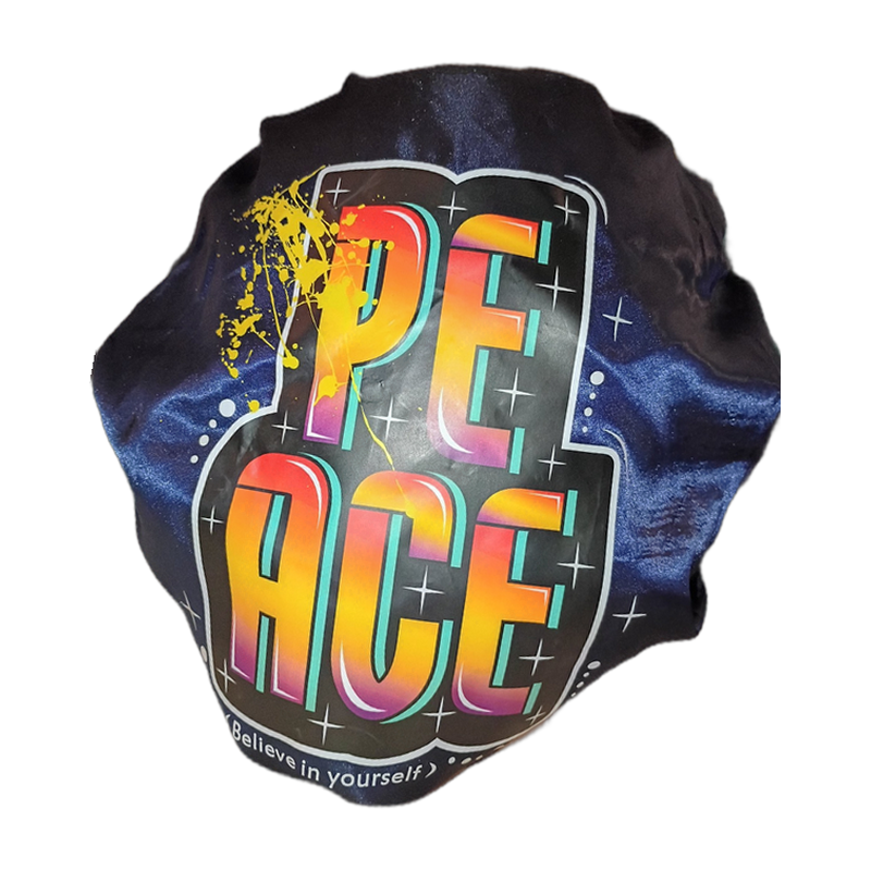 Peace blue satin bonnet