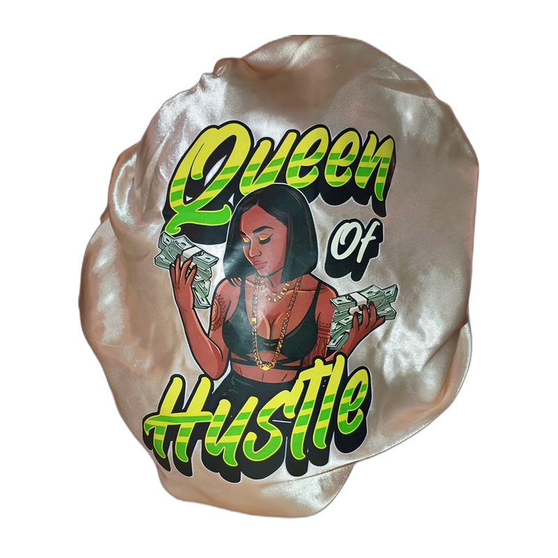 Queen of Hustle beige satin bonnet