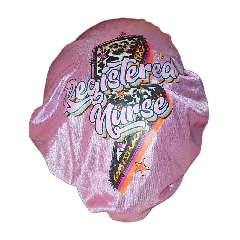 Registered Nurse pink satin bonnet