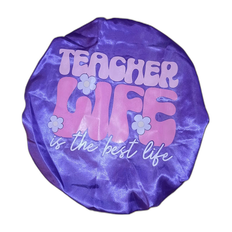 Teacher Life purple satin bonnet