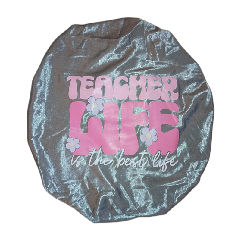 Teacher Life silver satin bonnet
